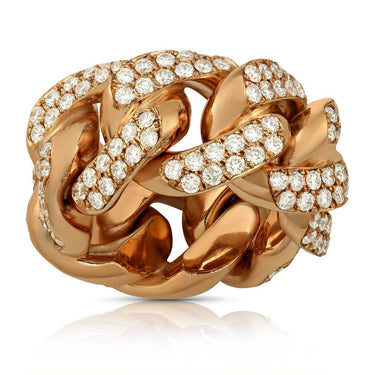 Diamond Cuban Link Ring in 14k Rose Gold 4.50 Ctw